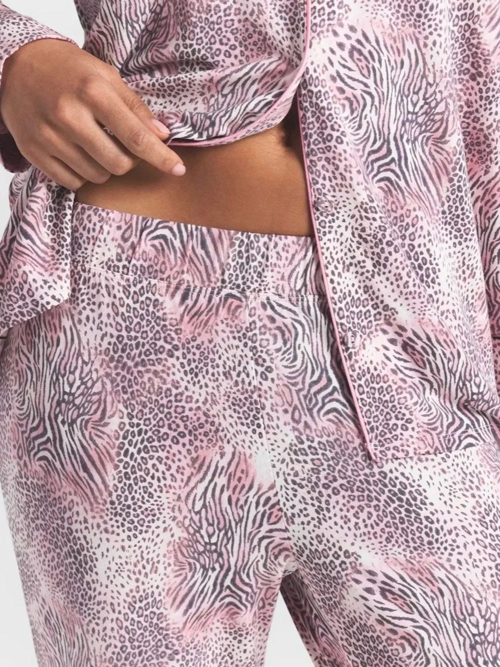 SKIMS Sleep Long Sleeve Button Up Pajama Set in Bloom Mini Multi Animal print